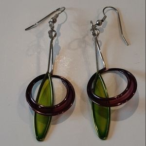Handmade Glass Purple & Green Dangle Earrings